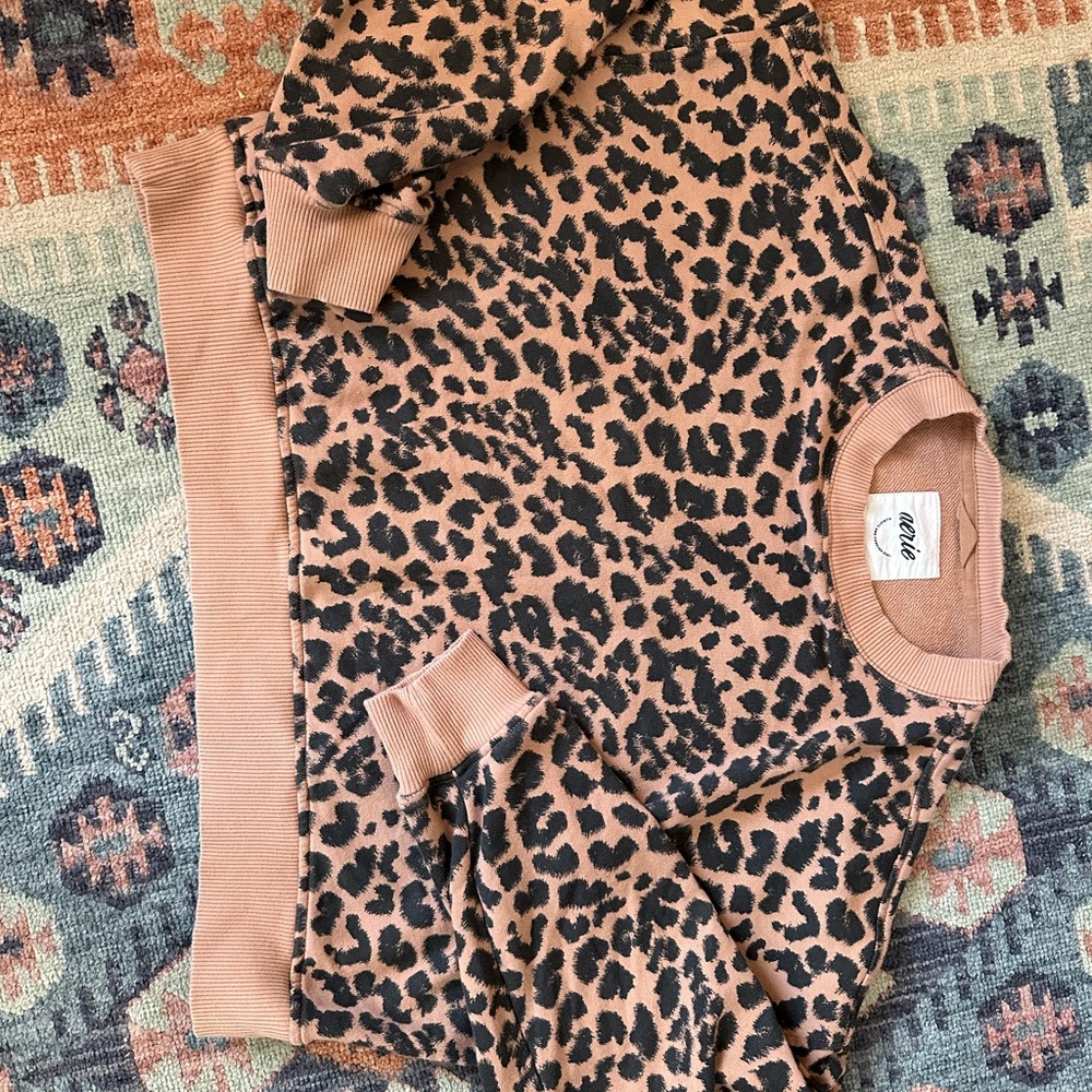 aerie Leopard Print Crewneck in Rust and Black
